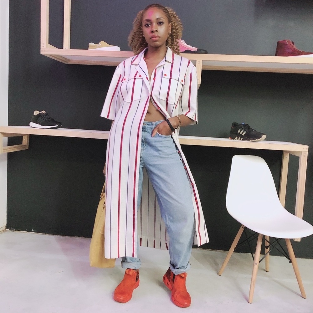 Vintage Casual White and Red Striped Duster Shirt
